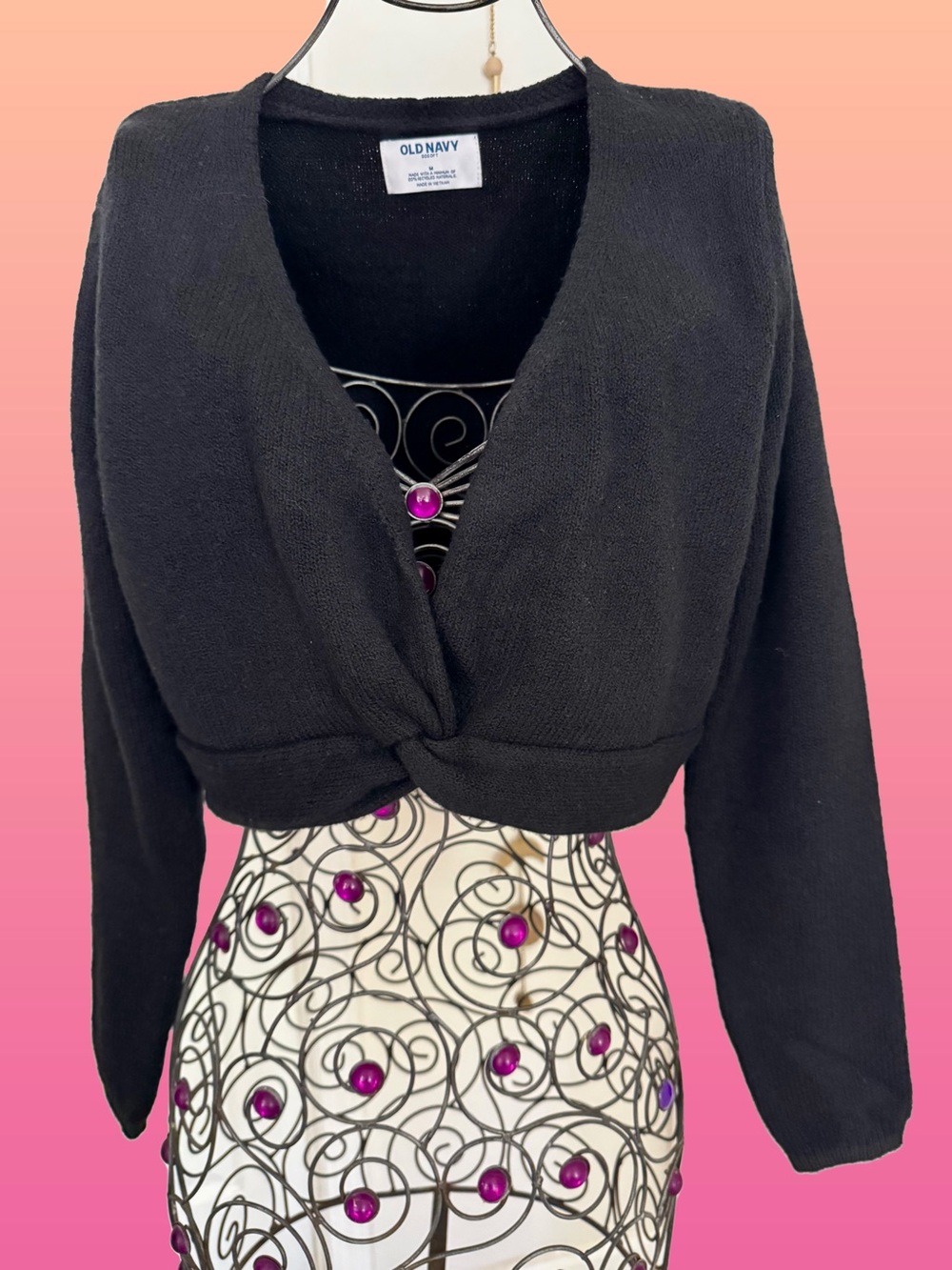 Old Navy Black Twist-Front Cropped Ballet Sweater